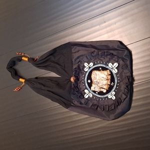 Elephant embroidery pouch handbag black